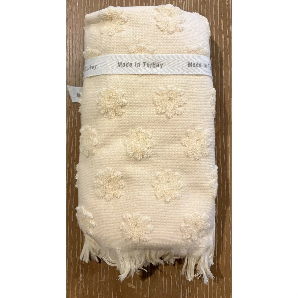 Cupcakes and Cashmere 2pc Hand Towels Tan Raised Floral 100% Cotton Fringe New
